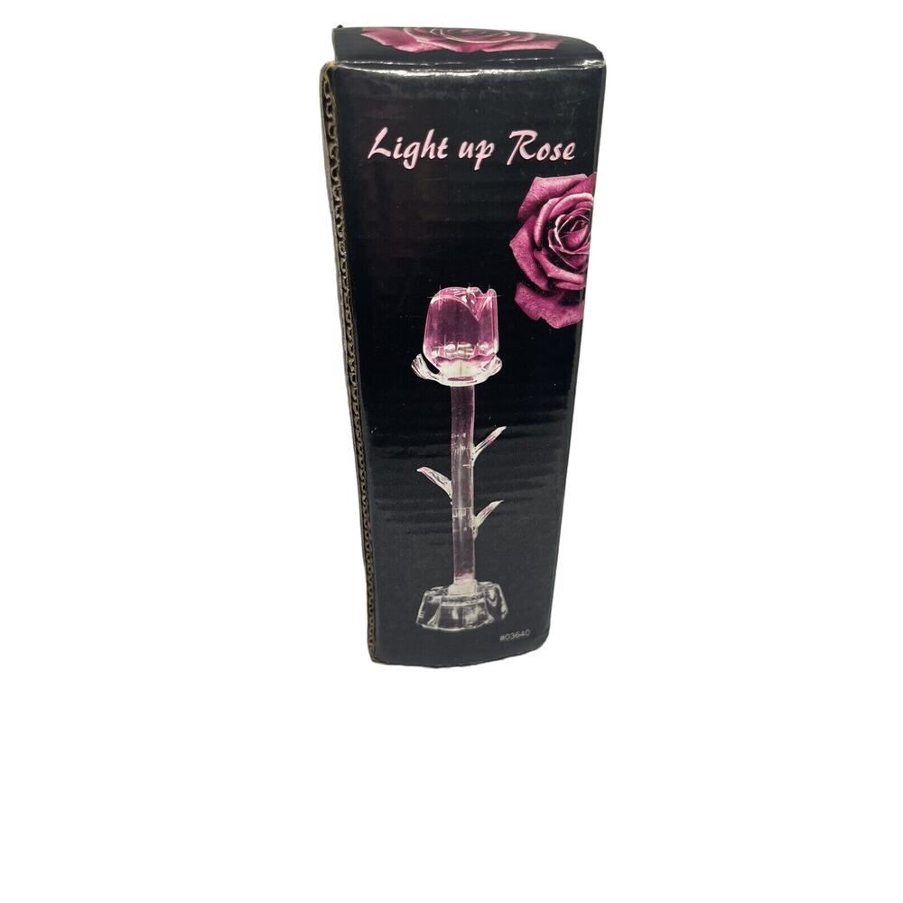 Glass VINTAGE light Up Rose New In Box Pink Clear Gift Y2K